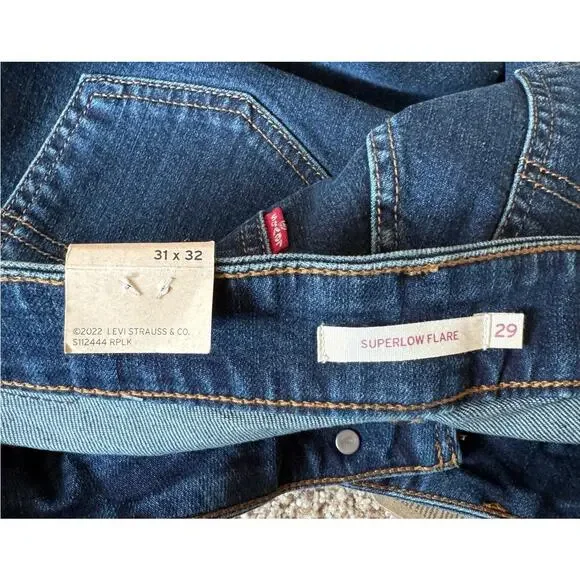 Levi's Superlow Flare Jeans Low Rise Denim Slim Fit Dark Wash Y2K 31x32 - Picture 2 of 9